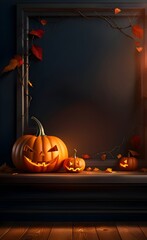 Fototapeta premium Spooky halloween background with pumpkins.