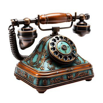 vintage home phone isolated on white background ,retro landline telephone png ,generative ai
