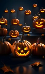 Spooky halloween background with pumpkins.