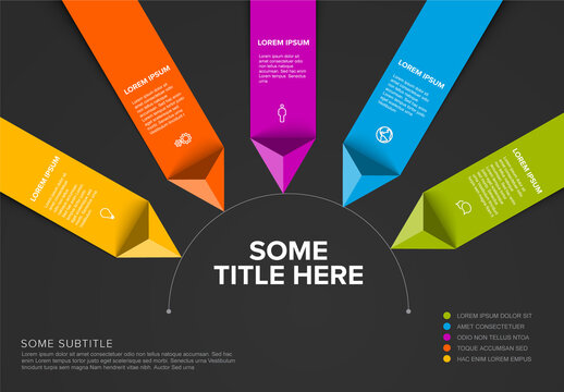 Vector dark horizontal multipurpose Infographic template made from lines, stripes and icons