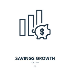 Savings Growth Icon. Profit, Piggy Bank, Wealth. Editable Stroke. Simple Vector Icon