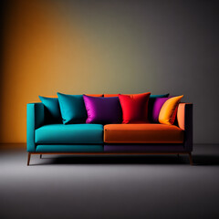A sofa set isolated on a colorful soft light background.