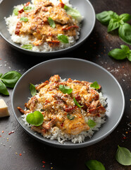 Marry Me Chicken. Creamy Garlic Sun Dried Tomato Chicken with rice. Healthy food