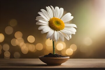 An artistic shot of a single daisy, placed in a clay vase, flowers background images