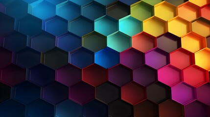 Abstract Background of hexagonal Shapes in multiple Colors. Geometric 3D Wallpaper
