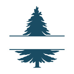 Pine tree split name frame monogram svg cut file. Isolated vector illustration.