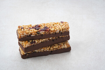Cocoa Chia Cereal Bar, copy space
