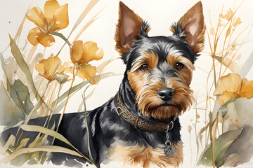 Watercolor Painting Dog Portrait, Generative AI illustration