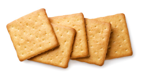 Square crackers cookies closeup on a white. Top view