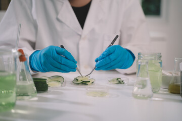 Scientists are isolating cucumber samples for use in beauty products.