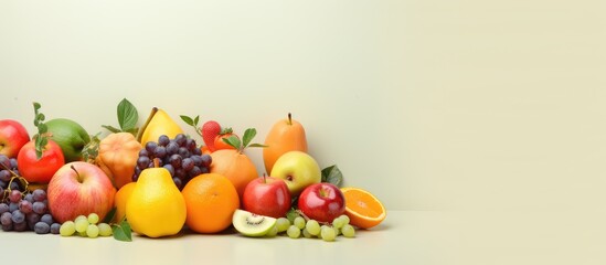 Fresh fruits highlighted on a isolated pastel background Copy space
