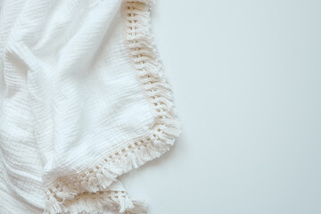 Baby muslin blanket top view isolated on white background