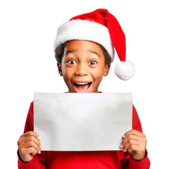 Young Child in Santa Hat Surprised by White Sheet Message