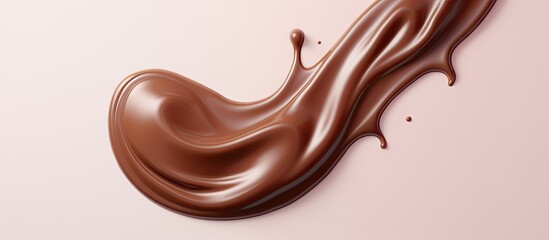 Chocolate syrup droplet positioned against isolated pastel background Copy space