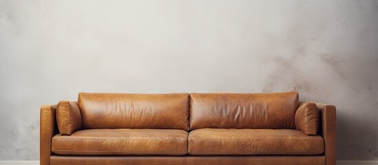 Brown leather couch in the space isolated pastel background Copy space
