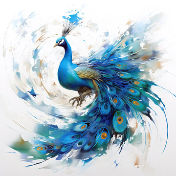 Image of painting peacock on white background. Bird. Wildlife Animals. Illustration, Generative AI.