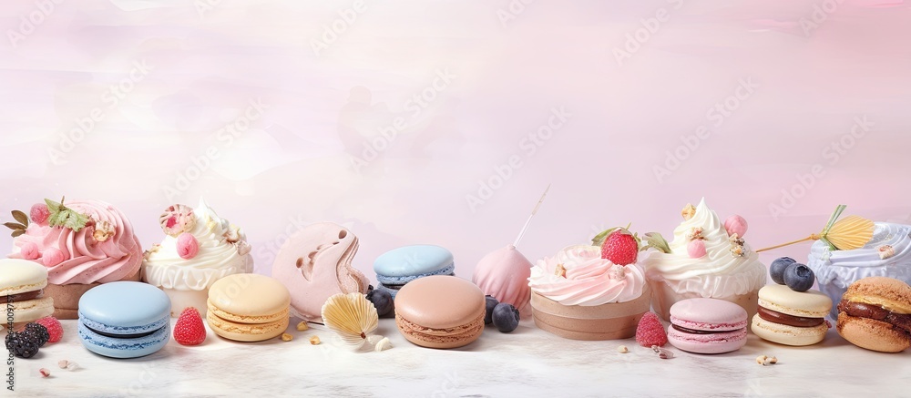 Aufkleber ingredients and methods used in making pastries isolated pastel background copy space