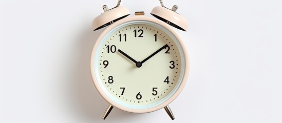 An isolated pastel background Copy space with a white and black alarm clock