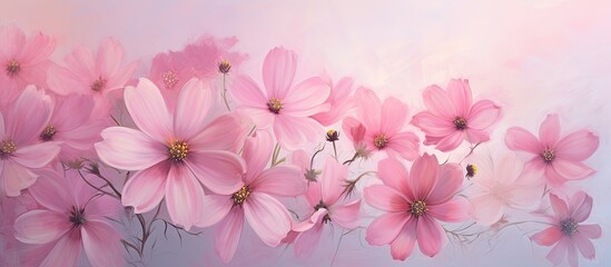 Flowers in the garden that are pink isolated pastel background Copy space