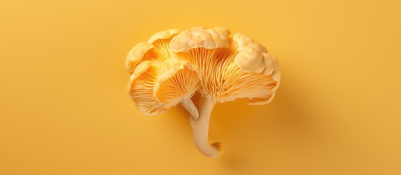 Golden ear mushroom or tremella mesenterica yellow brain fungus captured on a isolated pastel background Copy space