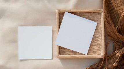 blank photo paper frame on a wooden background, mockup, copy space, text space