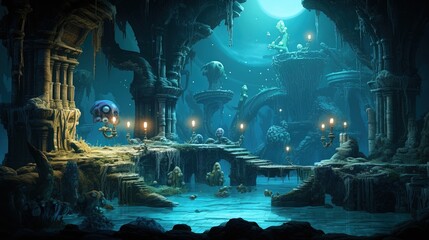 Fantasy fantasy landscape. Fantasy underwater world. game assets - obrazy, fototapety, plakaty