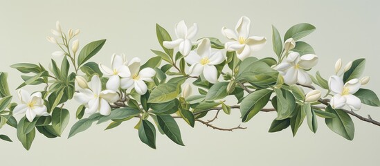 Jasminum sambac a shrub plant of the Oleaceae family is native to tropical Asia isolated pastel background Copy space