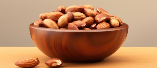 Brazil nuts in a bowl on a isolated pastel background Copy space with depth of field and clipping path