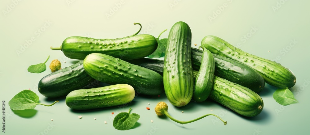 Aufkleber cucumber depicted in 3d on a isolated pastel background copy space