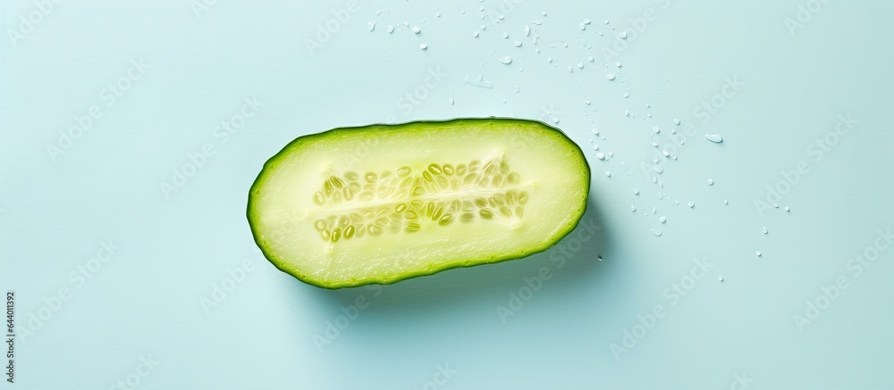 Poster Closeup of a fresh cucumber on a isolated pastel background Copy space