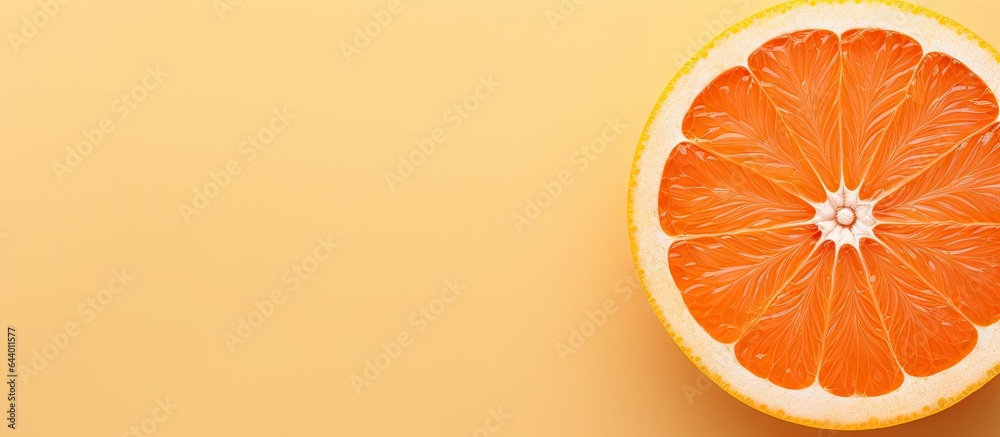 Poster close up of a juicy fruit slice on a isolated pastel background copy space orange in color