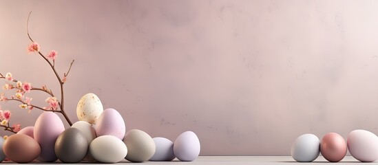 easter eggs in 3D rendering background isolated pastel background Copy space