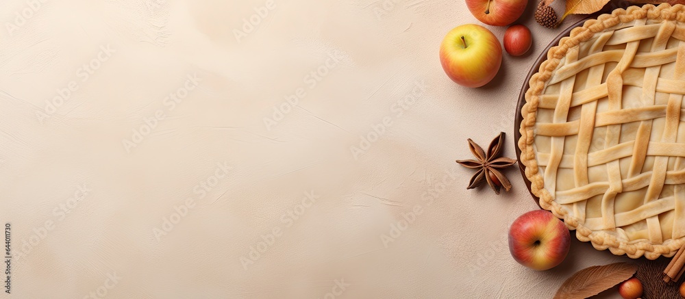 Poster homemade apple pie isolated on a isolated pastel background copy space