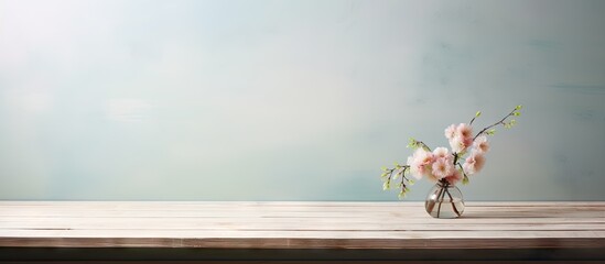 Artisanally crafted wooden table showcasing natures beauty isolated pastel background Copy space