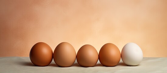 Eggs on table rich in vitamins and nutrition isolated pastel background Copy space