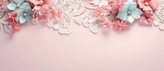 Flower patterned lace backdrop isolated pastel background Copy space