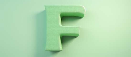 Green 3D digital letter F isolated on a isolated pastel background Copy space