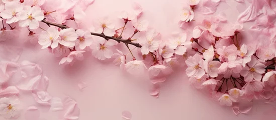 Poster Gorgeous sakura bloom during spring isolated pastel background Copy space © HN Works