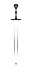 Medieval steel sword flat monochrome isolated vector object. Sharp weapon. Editable black and white line art drawing. Simple outline spot illustration for web graphic design