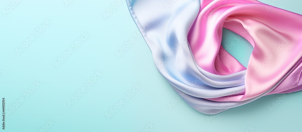 Poster beautifully patterned silk headscarf isolated on a isolated pastel background copy space top view fl