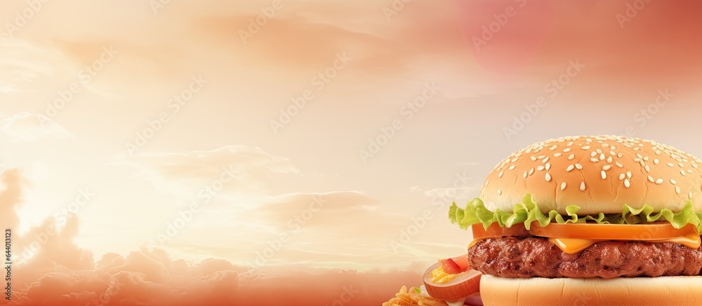 Poster burger depicted in a scenic view isolated pastel background copy space