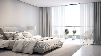 Serene Simplicity: A Minimalistic White and Gray Bedroom. Generative AI 7