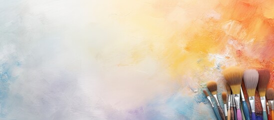Brushes used for painting on a isolated pastel background Copy space