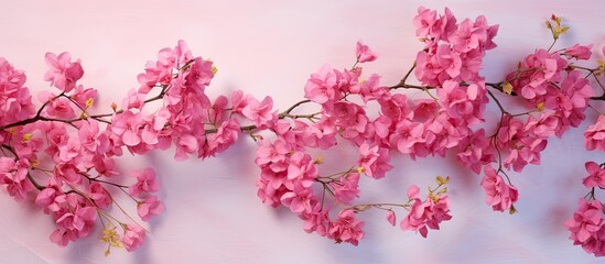 Fototapeta premium Isolated bougainvilleas with pink blooms on a isolated pastel background Copy space
