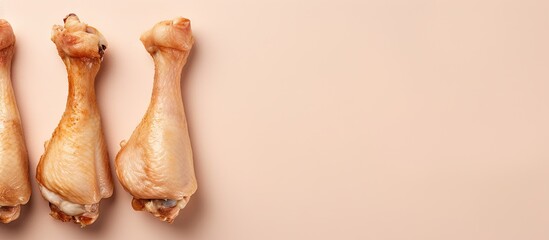 Chicken drumsticks on a isolated pastel background Copy space