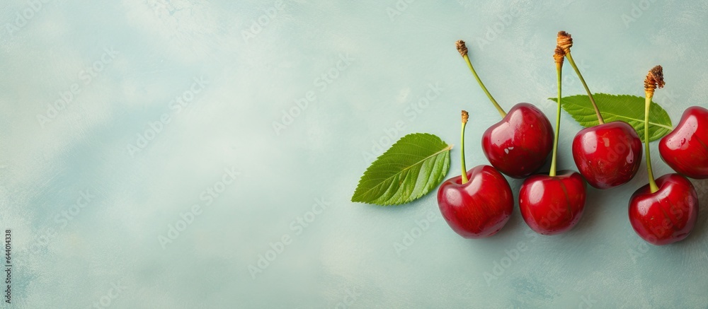 Wall mural fresh cherries on a isolated pastel background copy space - Wall murals