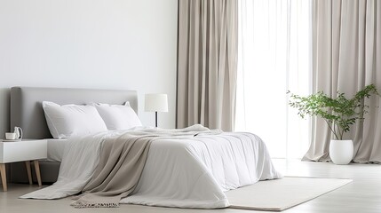 Serene Simplicity: A Minimalistic White and Gray Bedroom. Generative AI 5