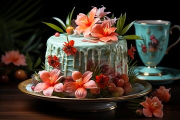 Cake Inspired By A Tropical Paradise Design, Generative AI