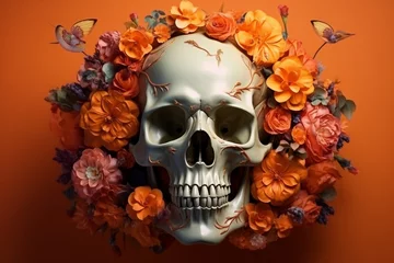 Wall murals Aquarel Skull Skeleton horror flowers death skull background halloween art