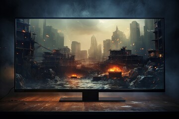 Brand new TV with smart features, double exposure. Beautiful illustration picture